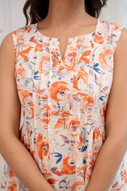 Women Off White Printed V-Neck Peplum Tunic