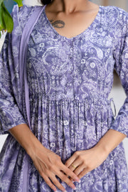 Nayo Purple Printed Anarkali Kurta Set With Dupatta For Women