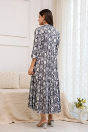 Women Grey Ethnic Printed Flared Dress