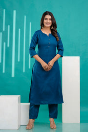 Teal Blue Straight Kurta Set With Printed Dupatta for Women