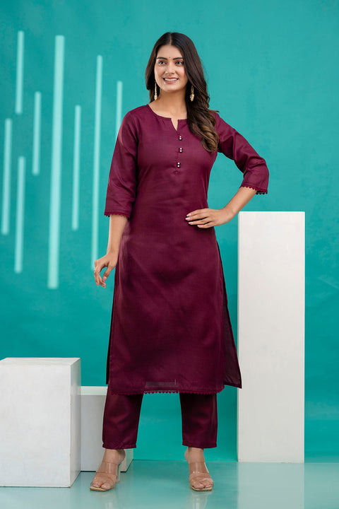 Burgundy Straight Kurta Set With Printed Dupatta for Women