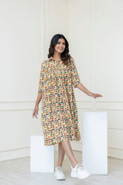 Women Multicolor Printed Flared Midi Dress