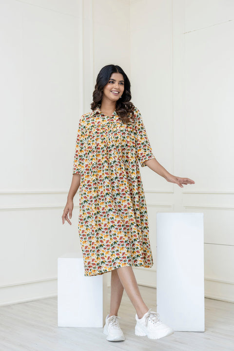 Women Multicolor Printed Flared Midi Dress