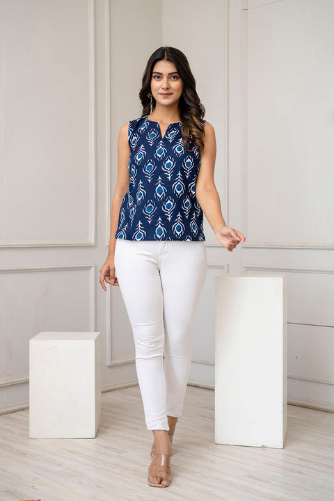 Women Navy Blue Printed Straight Tunic