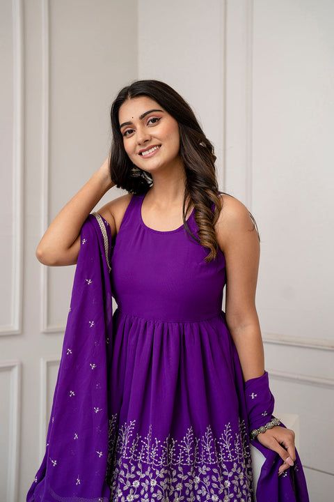 Nayo Purple Embroidered Kurti and Sharara Set With Dupatta