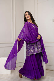 Nayo Purple Embroidered Kurti and Sharara Set With Dupatta