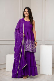 Nayo Purple Embroidered Kurti and Sharara Set With Dupatta