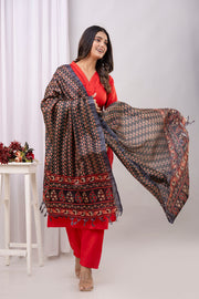 Red Straight Kurta Set With Printed Dupatta for Women