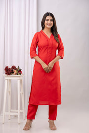 Red Straight Kurta Set With Printed Dupatta for Women