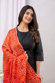 Black Straight Kurta Set With Printed Dupatta for Women