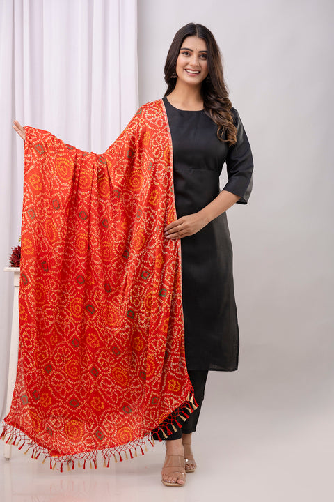 Black Straight Kurta Set With Printed Dupatta for Women