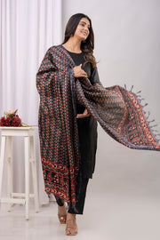 Black Straight Kurta Set With Printed Dupatta for Women