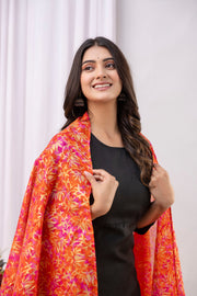 Black Straight Kurta Set With Printed Dupatta for Women