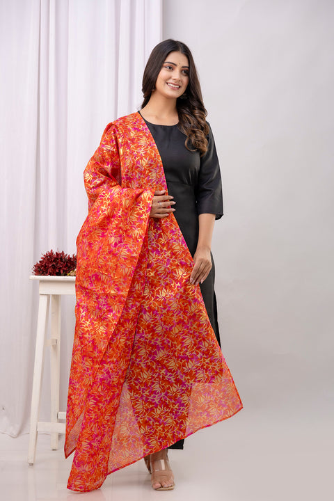 Black Straight Kurta Set With Printed Dupatta for Women