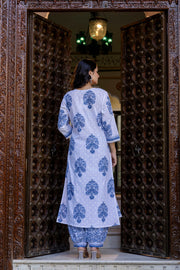 White Printed Straight Kurta Set With Dupatta for Women