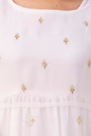 Women White Embroidered Flared Dress with Jacket