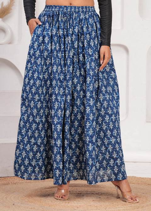 Women Blue Ethnic Printed Flared Skrit