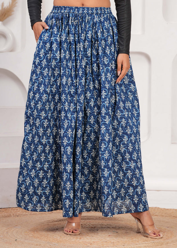 Women Blue Ethnic Printed Flared Skrit