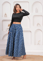 Women Blue Ethnic Printed Flared Skrit