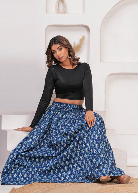 Women Blue Ethnic Printed Flared Skrit