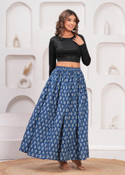 Women Blue Ethnic Printed Flared Skrit