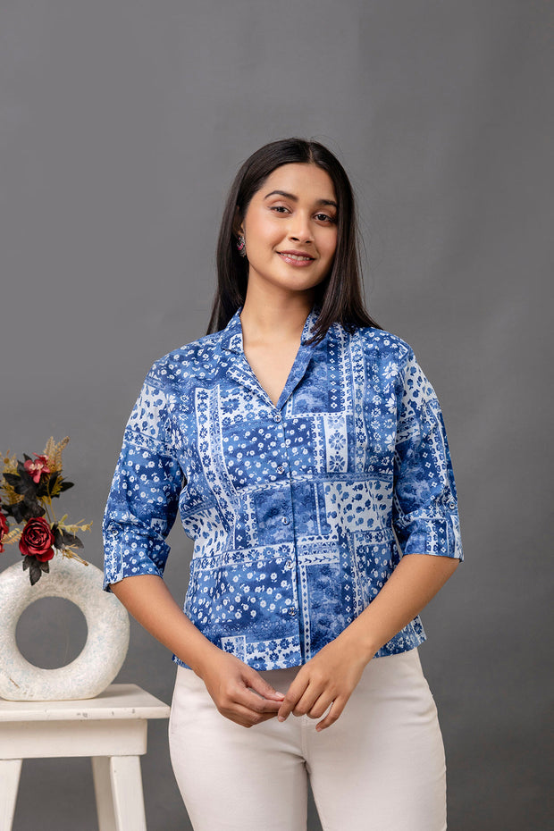 Women Blue Printed Straight Tunic