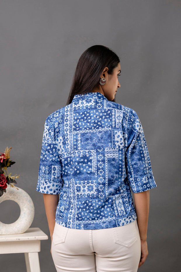 Women Blue Printed Straight Tunic