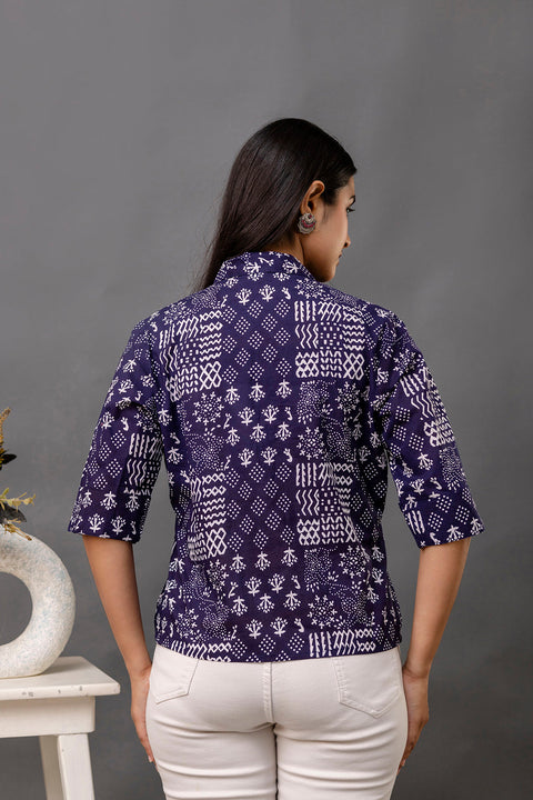 Women Navy Blue Printed Straight Tunic