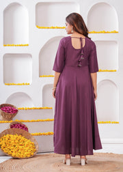 Women Purple Flared Dress with Dupatta