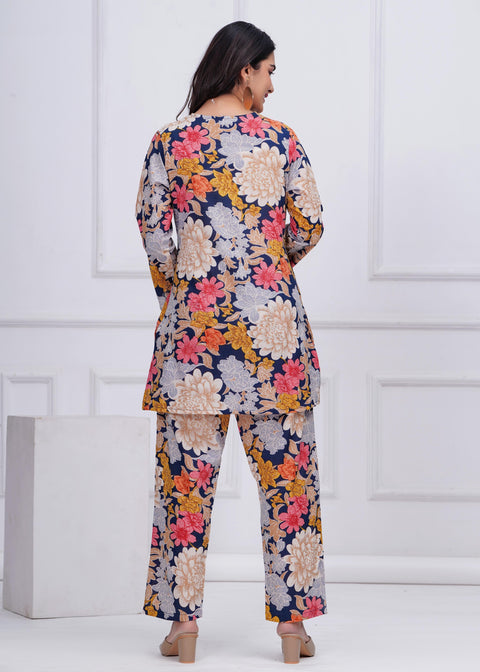 Blue Floral Printed Co-Ord set for Women