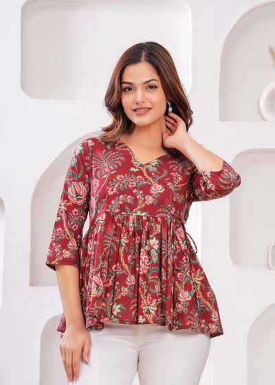 Women Maroon Printed Peplum Tunic