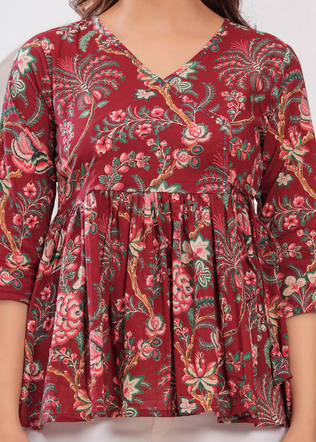 Women Maroon Printed Peplum Tunic