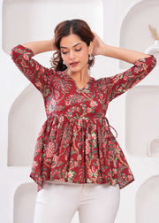 Women Maroon Printed Peplum Tunic