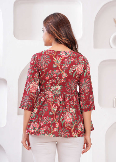 Women Maroon Printed Peplum Tunic