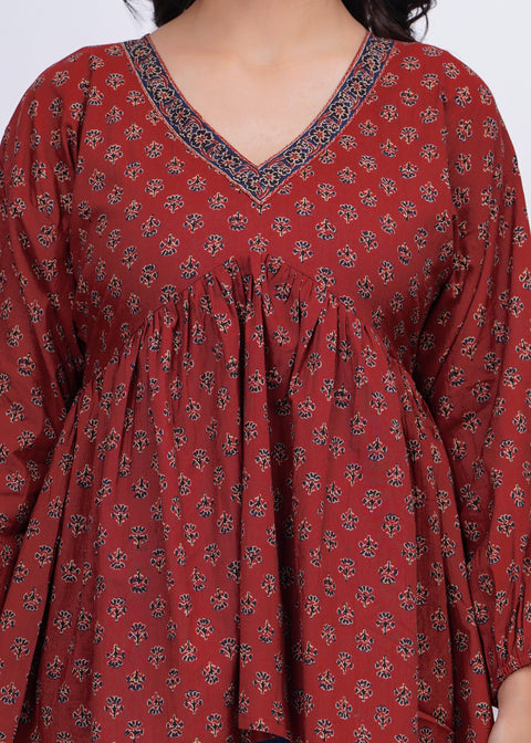 Women Maroon Printed Peplum Tunic