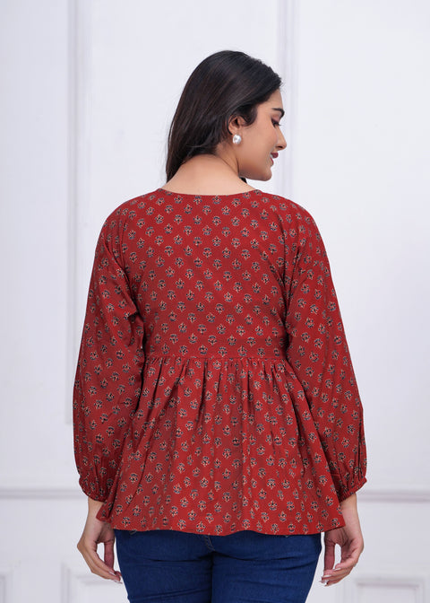 Women Maroon Printed Peplum Tunic