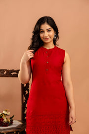 Red Schifli Sleeveless Co-Ord set for Women