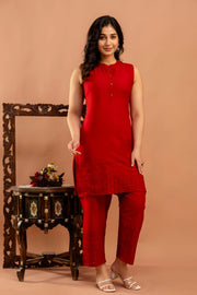 Red Schifli Sleeveless Co-Ord set for Women