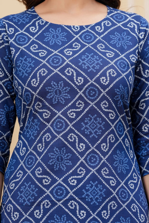 Blue Printed Straight Kurta With Palazzo for Women