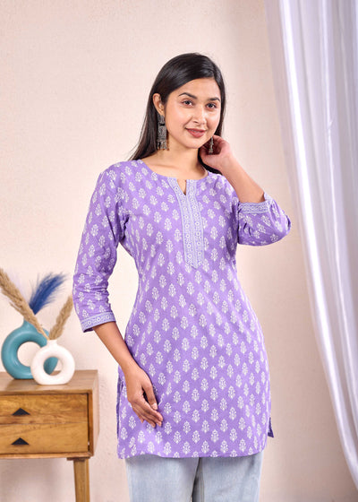 Women Lavender Printed Straight Tunic