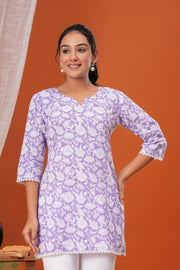 Women Lavender Printed Straight Tunic