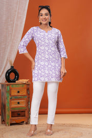 Women Lavender Printed Straight Tunic