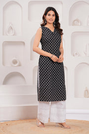 Women Black Printed Straight Sleeveless Kurta