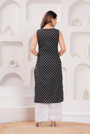 Women Black Printed Straight Sleeveless Kurta