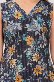 Women Navy Blue Printed Straight Sleeveless Kurta