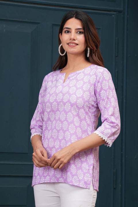 Women Lavender Printed Straight Tunic