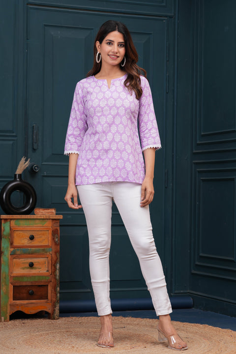 Women Lavender Printed Straight Tunic