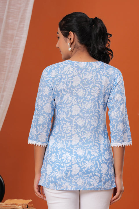 Women Blue Floral Printed Straight Tunic