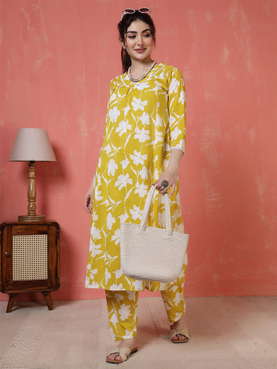 Yellow Printed Two Piece Cotton Co-ord Set for Women