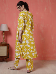 Yellow Printed Two Piece Cotton Co-ord Set for Women